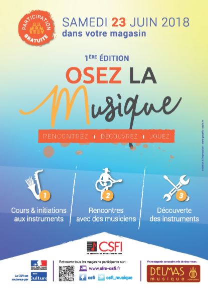 Delmas Musique Osez La Musique le 23 juin 2018 chez Delmas Musique Delmas Musique OLMU-DELM Osez La Musique le 23 juin 2018 chez Delmas Musique