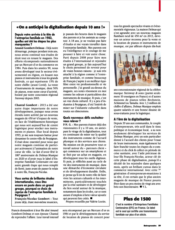Delmas Musique Capture-d’écran-2021-04-20-à-15.29.49 Magazine "Entreprendre" Avril 2021 : Le Plus ancien Magasin de musique de France 