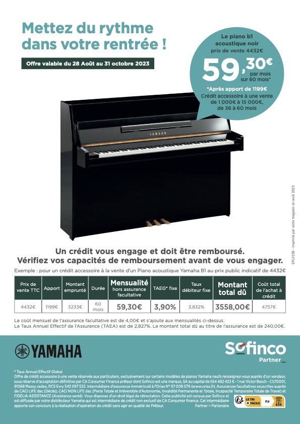 Delmas Musique ePLV236_Yamaha_piano Pour une rentrée en musique cumulez les belles offres sur les pianos série b de Yamaha 